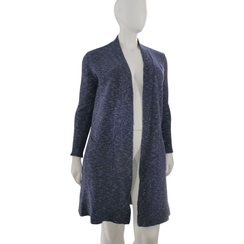 Banana Republic Sz L Open Front Sweater Cardigan Dark Blue Heather 70% Merino